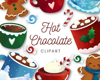 Paquete de chocolate caliente: descarga digital instantánea, PNG, JPG, Imágenes Prediseñadas de Navidad, Cacao caliente, Imágenes prediseñadas de chocolate caliente