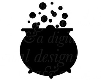Cauldron Silhouette-Download digital instantâneo, arquivos PNG, SVG e JPG, desenhados à mão, dia das bruxas, clipart