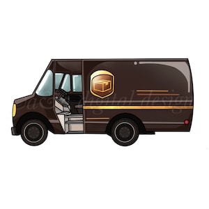 UPS Truck- Descarga digital instantánea, archivos PNG, JPG, camión de reparto, dibujado a mano, imágenes prediseñadas