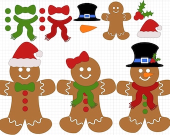 Gingerbread Man With Additional Accessories- Instant digital download, PNG, JPG, SVG files, hand drawn, clipart, Christmas Clipart