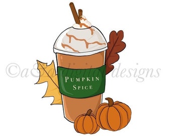 パンプキン スパイス ラテ - インスタント デジタル ダウンロード、PNG、JPG、SVG ファイル、手描き、クリップアート