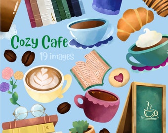 Cozy Cafe Clipart- Instant Digital Download, png, jpg, coffee, books, cafe clipart