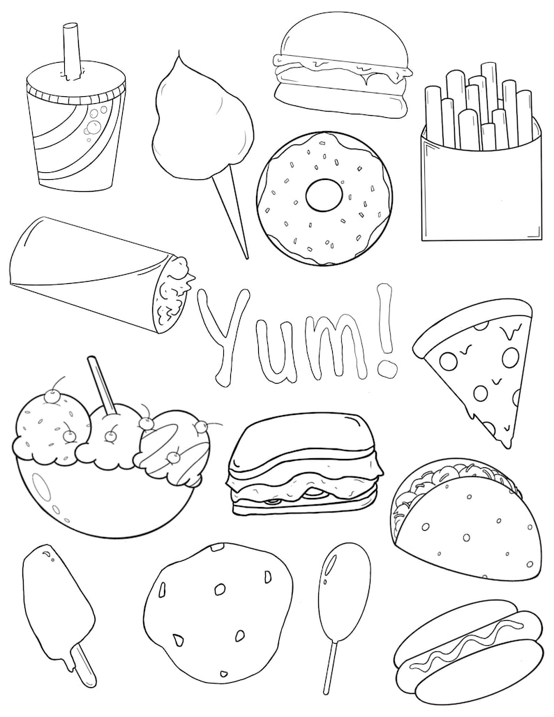 Food Coloring Page Printable Coloring Sheet, Digital Download, PDF