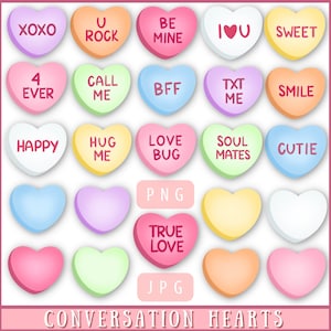 Conversation Heart Clipart Rainbow Valentine Candy Heart, Valentine's Day,  Candy Treat Clip Art for Commercial Use 