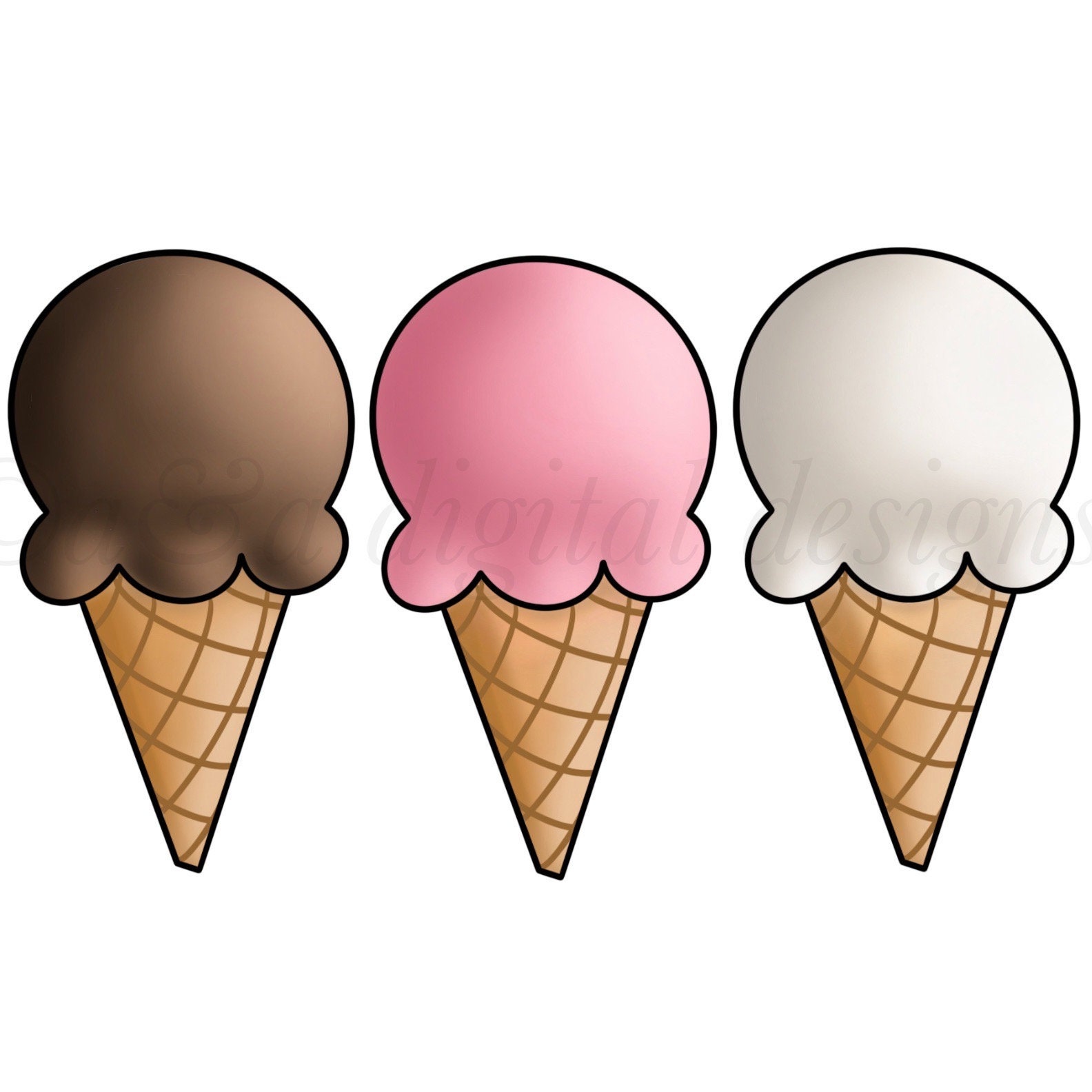 Ice Cream Cones instant Digital Download PNG JPG Files Hand Drawn Clipart Chocolate Strawberry Vanilla Ice Cream Clipart Etsy Australia