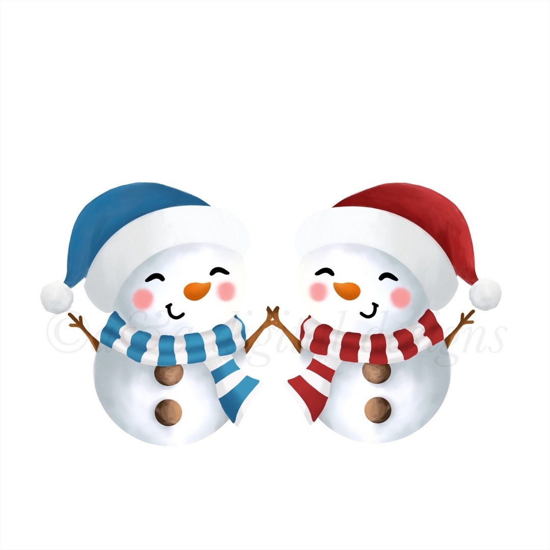 Cute Snowmen Instant Digital Download, Snowmen Holding Hands