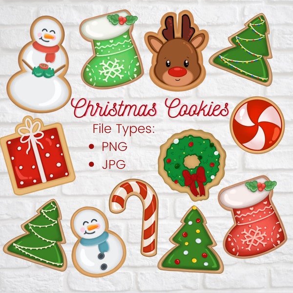 Christmas Cookies- Instant digital download, PNG, JPG files, hand drawn, clipart, Christmas Clipart