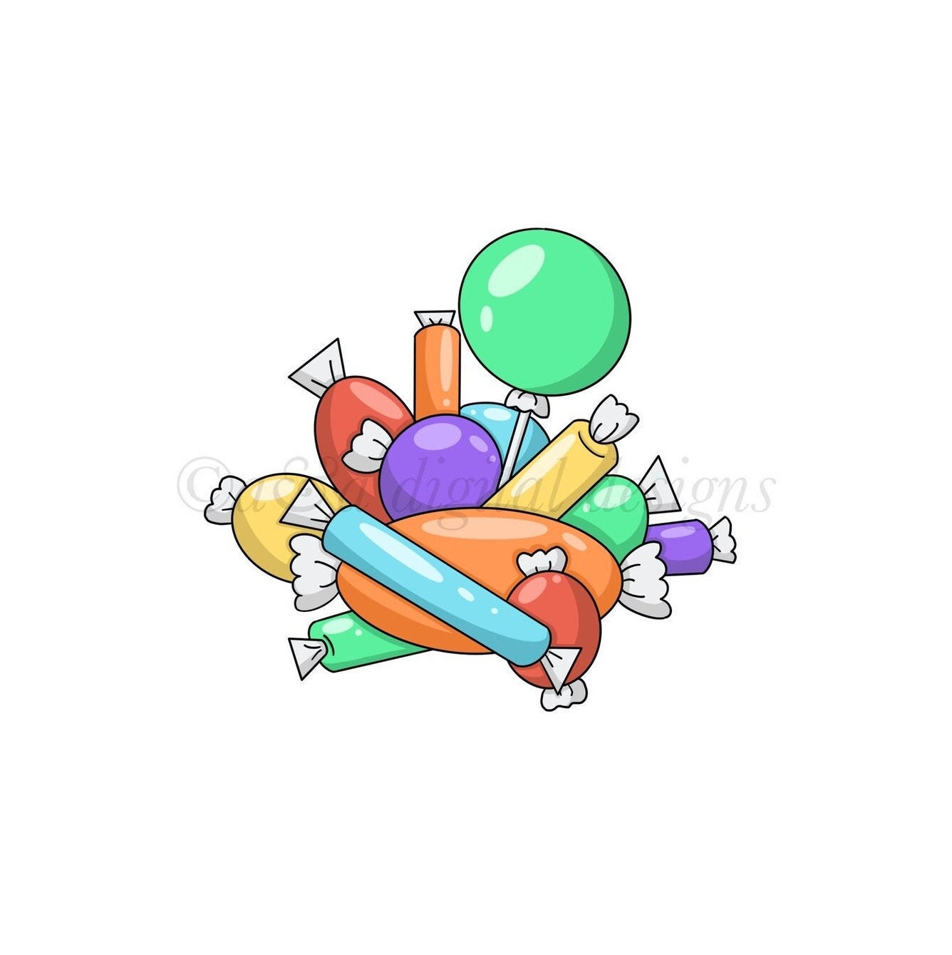 Candy- Instant digital download, PNG, JPG, SVG files, hand drawn, clipart,  pile of candy
