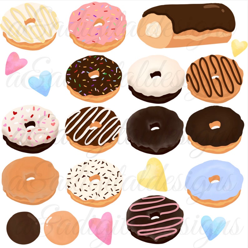 Donut Variety Pack Instant Digital Download PNG JPG Hand Etsy
