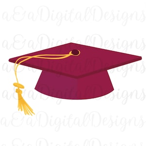 Burgundy Graduation Cap- Instant digital download, PNG and JPG, files, hand drawn, clipart, graduation