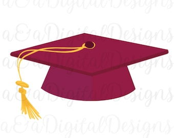 Burgundy Graduation Cap- Instant digital download, PNG and JPG, files, hand drawn, clipart, graduation