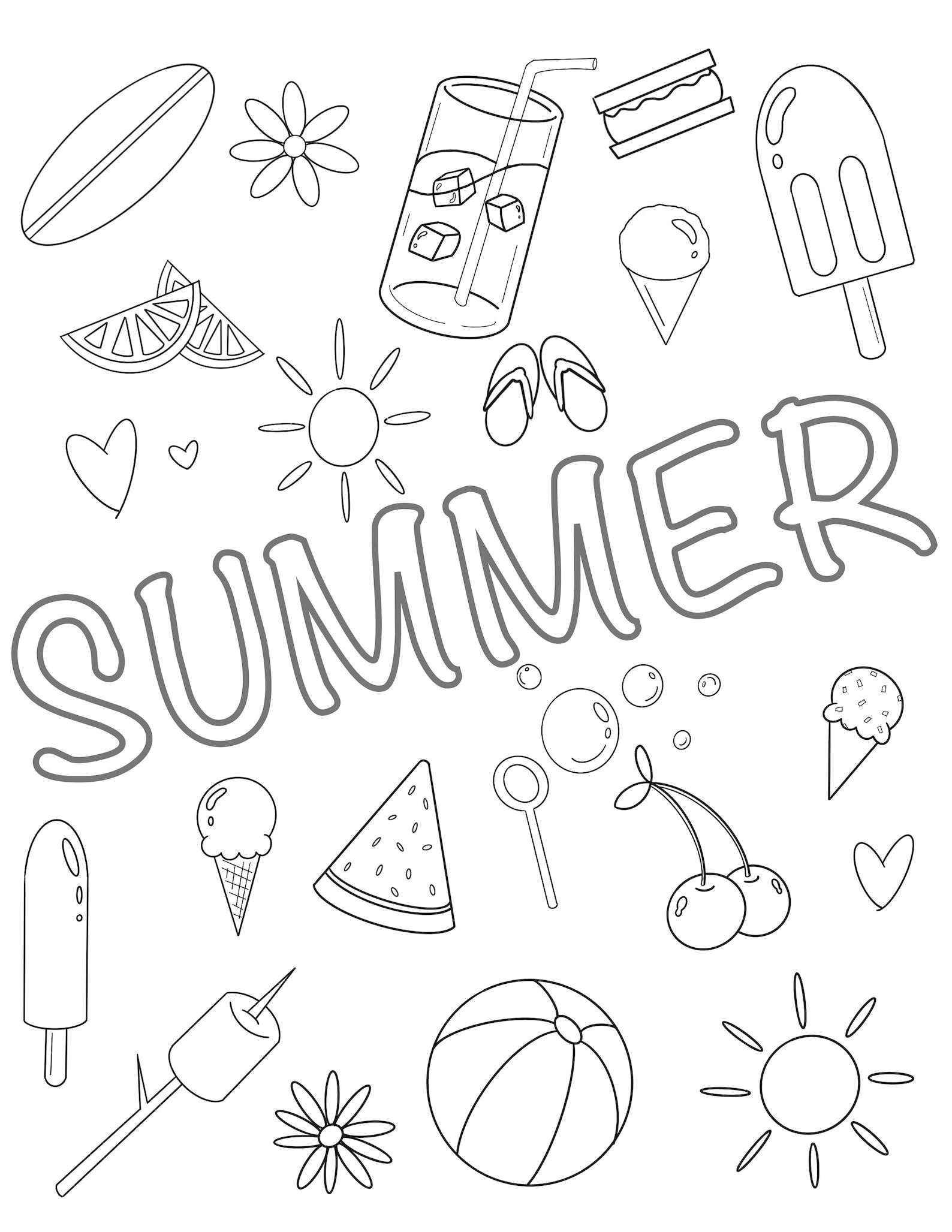 Summer Coloring Page Printable Coloring Sheet, Digital Download, PDF ...