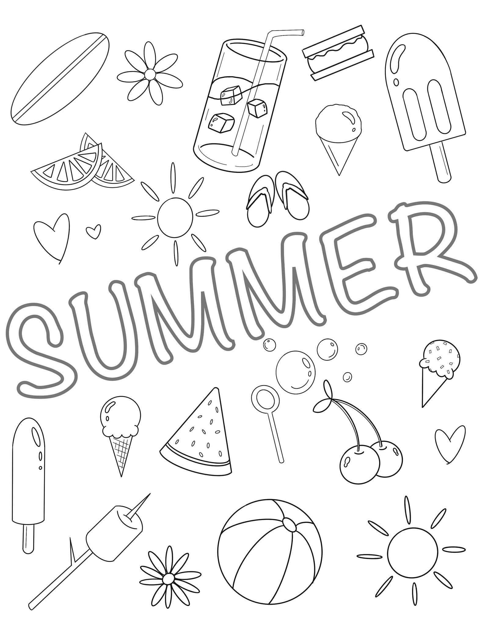 Summer Coloring Page Printable Coloring Sheet, Digital Download, PDF