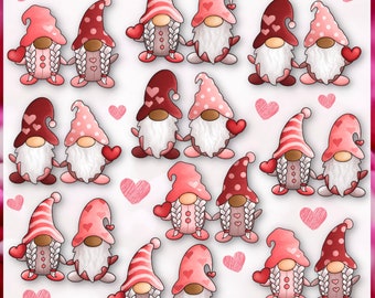 Valentine Gnome Couples- Instant digital download, PNG, JPG files, hand drawn, clipart, Valentine's Day Clipart