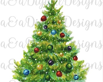Watercolor Christmas Tree- Instant Digital Download, PNG, JPG, Christmas Clipart, Winter, Holiday, Tree, Clipart