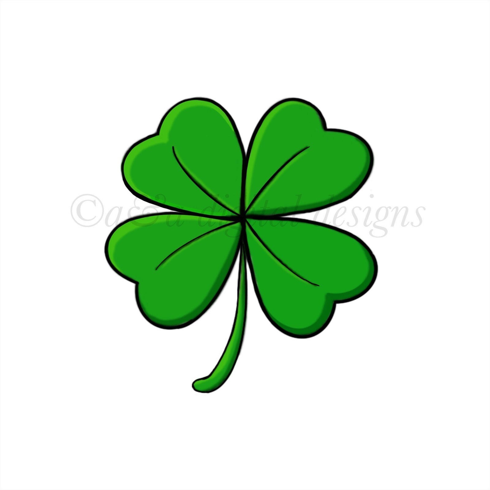 Four Leaf Clover Instant Digital Download, SVG, PNG, JPG Files, Hand Drawn,  St. Patricks Day Inspired Clipart 