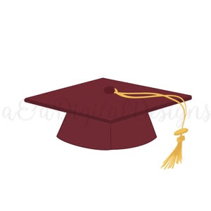 Gorro de graduación color granate: descarga digital instantánea, archivos PNG y JPG, dibujados a mano, clipart, graduación