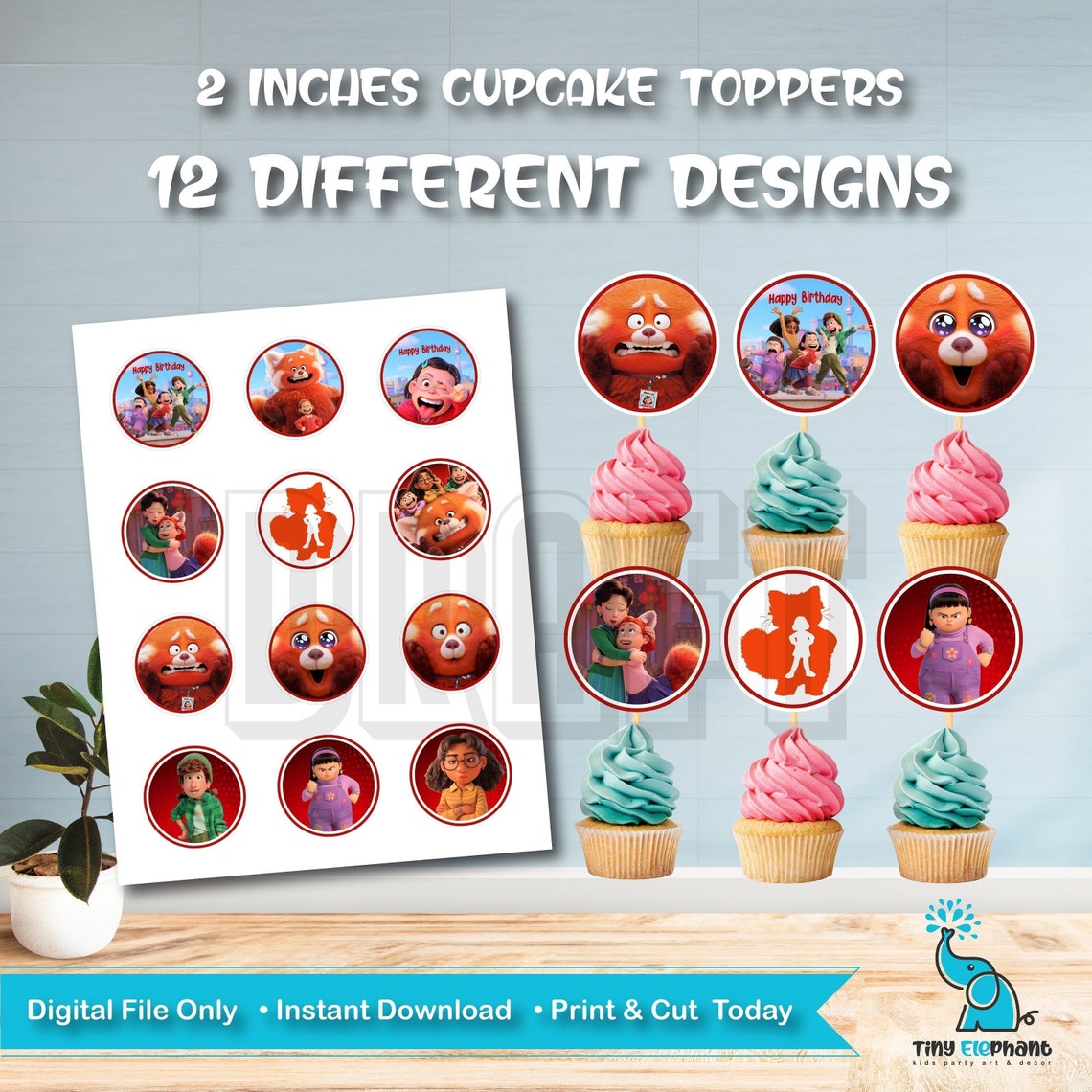 Turning Red Cupcake Toppers .turning Red Birthday Party Etsy