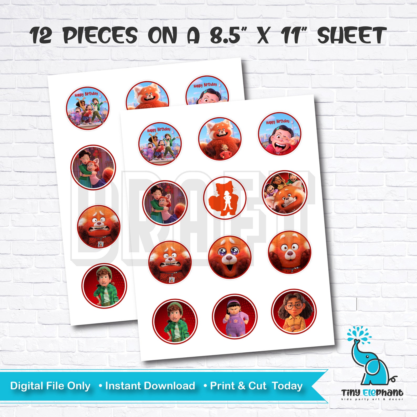 Turning Red Cupcake Toppers .turning Red Birthday Party Etsy