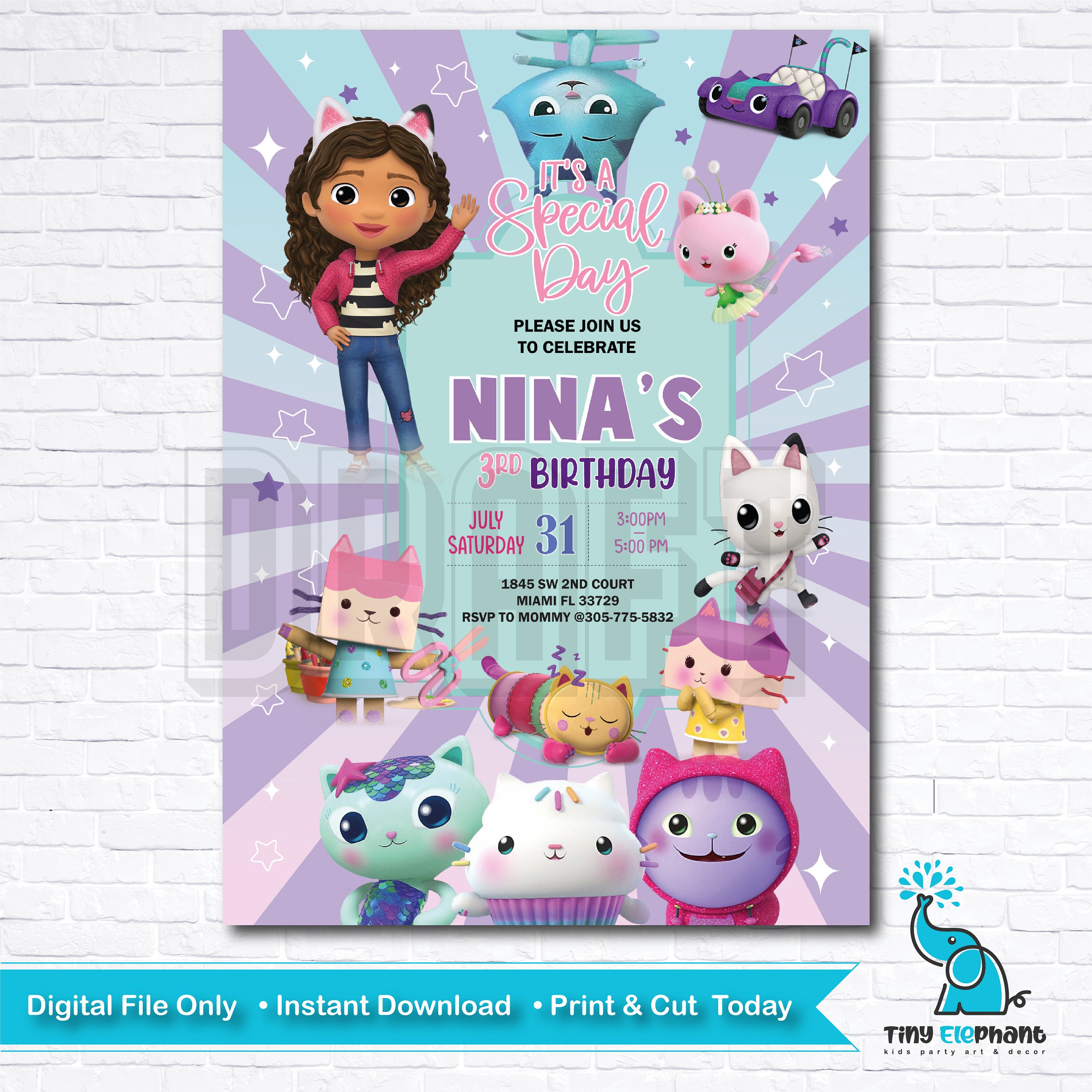 Gabby Dollhouse Invitation Free Template 