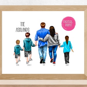 Custom Illustrated Standing Family Portrait, Memorial Gift, Housewarming Gift, Gift for Dad, Family Gift, Gift for Mom