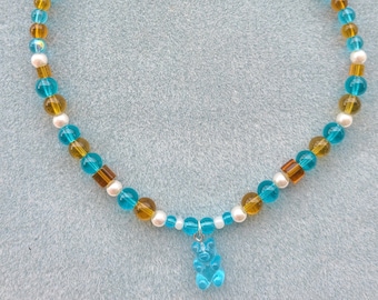 Teddy Bear Colorful y2k Bead Necklace/ Colorful Bead Necklace/ Gummy Bear Necklace/ Blue Bear Bead Necklace/ Gift For Girl