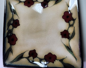 MIKASA Desert Bloom Brown Floral Glazed Square 6" Bread Dessert Plates- Set of 8