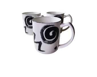 MIKASA Fashion Plate REGGAE Black White Japan Coffee Mug Set of 3