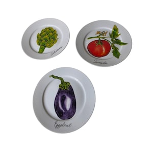 FOOD NETWORK Vegetable White Porcelain Artichoke Tomato Appetizer Plates Set / 3