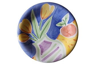 Plato de ensalada con maceta de flores pintada a mano de 8" (20 cm) - juego de 2