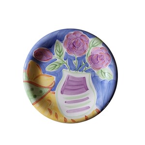 SALUTE CERAMICS Hand Painted Colorful Flower Pot 10&quot; Dinner Plates - set of 2