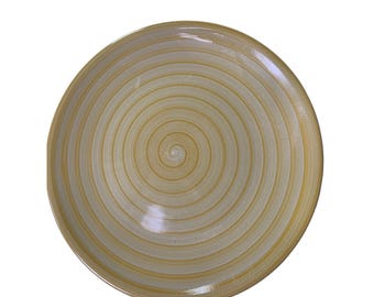 Set of 4 -SWIRL Tan Yellow Hand Painted Glossy Discontinued 10.5" Dinner Plates