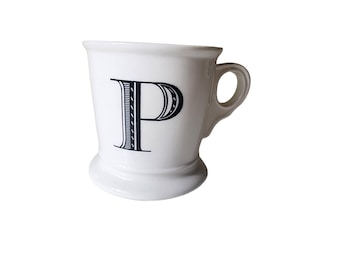 ANTHROPOLOGIE Black White "P" Letter Coffee Tea Mug Cup