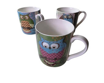 MIKASA Gourmet Basics OWLS Paul Brent Design Coffee Mugs Set of 3
