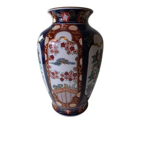 Vintage GOLD IMARI Large Blue Hand Painted Vase 12&quot; Japan
