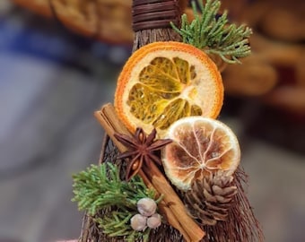 Mini Cinnamon Scented Witch Besom With Dried Citrus,altar Decor