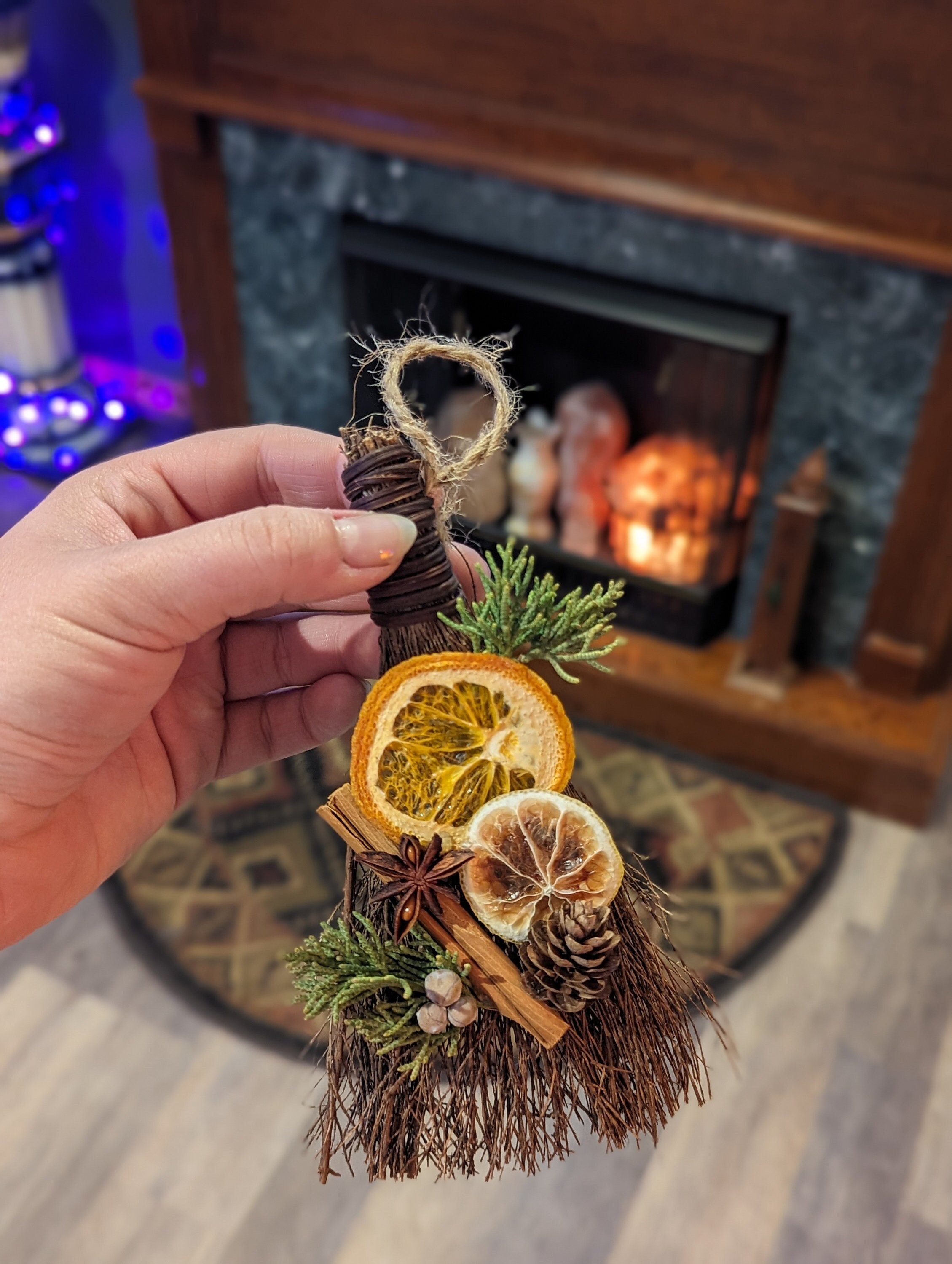 Mini Cinnamon Scented Besom W Dried Citrus,altar Decor,yule Gift