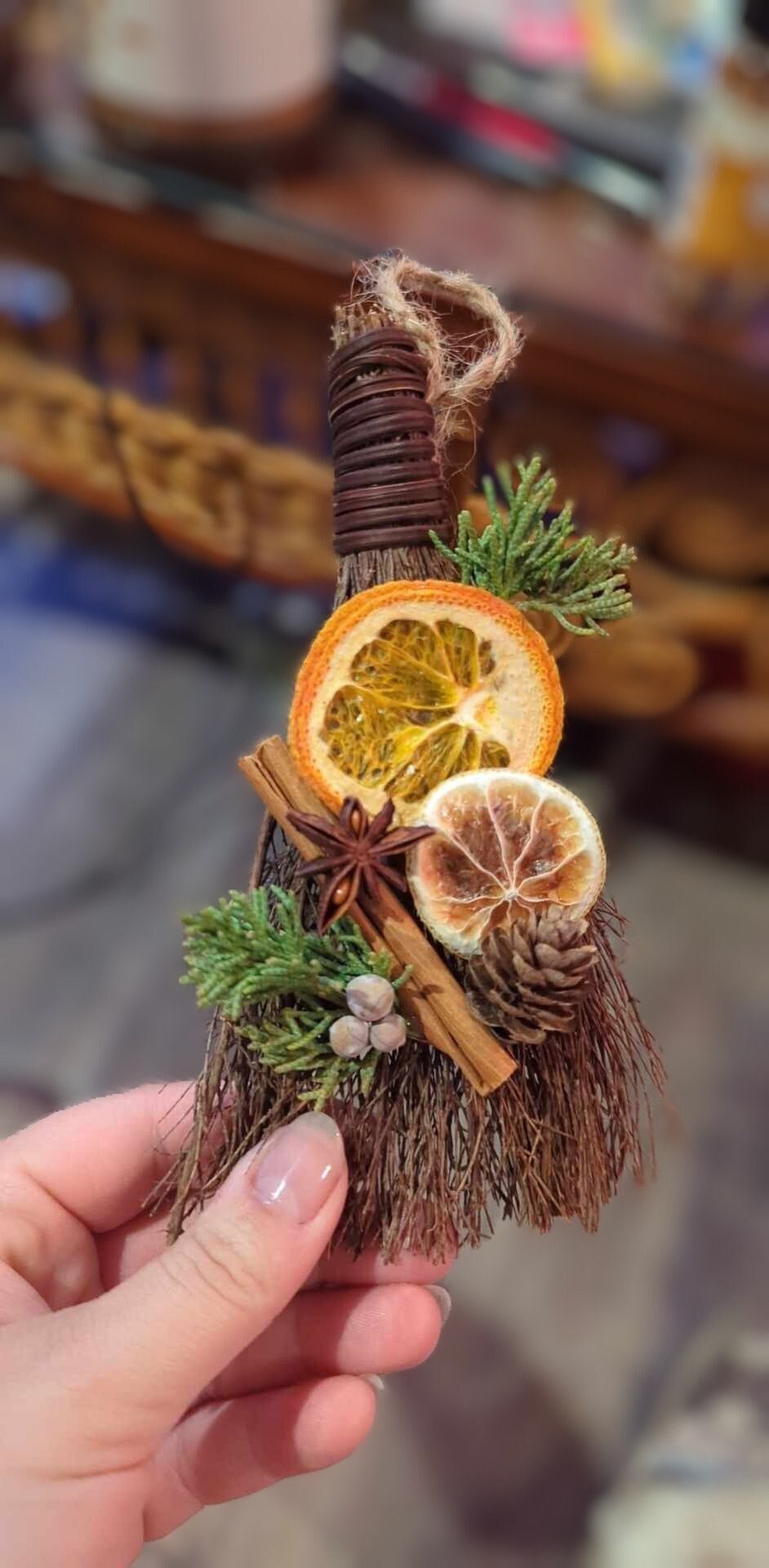 Mini Cinnamon Scented Witch Besom With Dried Citrus,altar Decor