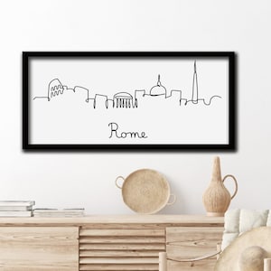 Rome City Skyline Printable Art, One Line Drawing Art, Minimalist Wall Art, Modern Scandinavian Line Art, Wood Frame Art, Home Decor Print
