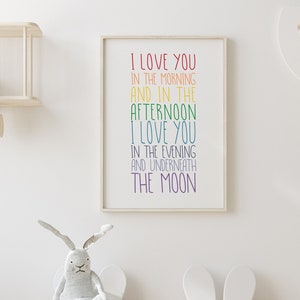Letrero de madera con diseño de arcoíris para habitación de bebé, letrero para habitación de bebé, letrero con la frase "Te amo por la mañana", decoración de habitación de bebé, decoraciones de pared para habitación de bebé, letrero sobre la cuna