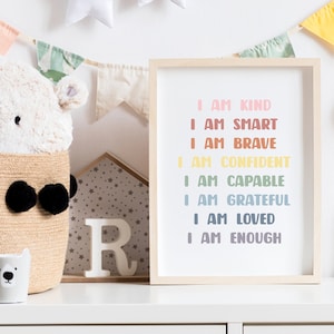 Affirmationen für Kinder, Regenbogen Affirmationen Holzschild, I am Kind Smart Loved, inspirierende Kinderzimmer Dekoration