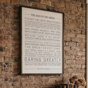 Man in the Arena Quote Poster, Theodore Roosevelt Framed Wall Art, Inspirational Office Decor