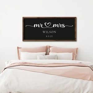 Custom Mr & Mrs Sign with Last Name for His and Hers Wood  Sign, Newlywed Marriage Est Date Gifts, Master Bedroom Above Bed Decor