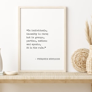 Cuadro con cita de Friedrich Nietzsche - La locura es rara en las personas - Decoración motivacional para el hogar y la oficina