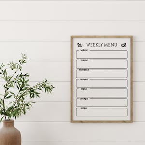 Customizable weekly planning sign,  Weekly Layout Chart, Farmhouse decor kitchen, Meal Planner Board