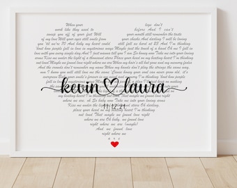 Anniversary Gift Printing Wood Wedding Song Sign , First Dance Lyrics, Your Song Lyrics , Heart Shaped Song, valentines day gift