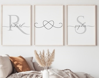 Couple Bedroom sign, Personalised Couple Name Initial Monogram  set of 3, Custom Engagement Wedding Anniversary gift