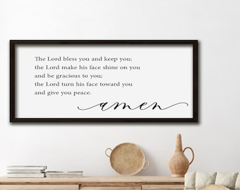 Quadro Su Tela Con Scritta Biblica 'The Lord Bless You And Keep You', 30.5x45.7 Cm Corniciato - Decorazione Cristiana Per Casa, Pronto Da Appendere