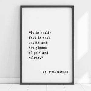Mahatma Gandhi Floating Zitat - "Gesundheit ist echter Reichtum" - motivierende Wandkunst für Fitness, Bewegung, Workout & Home Gym Decor