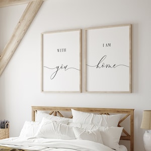 Com você eu estou em casa, decoração minimalista para casa, conjunto de 2 impressões - decoração de casa de fazenda - conjunto de placas de 2 - placa estilo casa de fazenda - decoração criativa para quarto